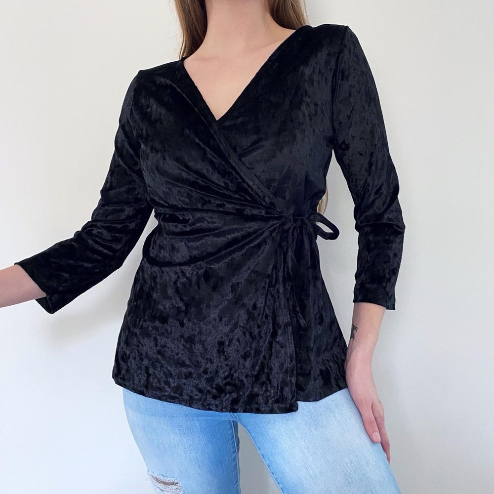 Vintage Y2K Black Velvet Wrap Blouse
